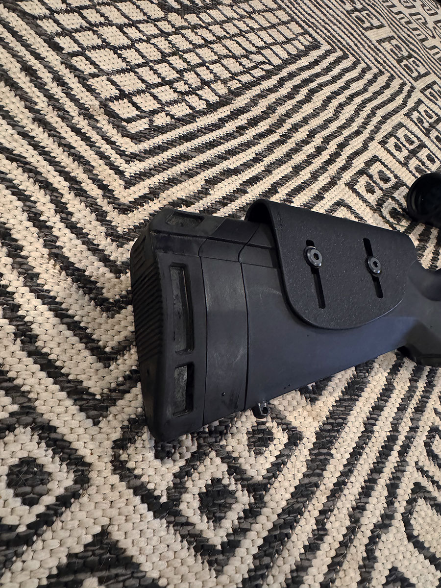 Showing a close-up Adjustable Kydex Cheek Rest from Matthews Fabrication.
